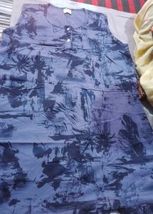 Blue Floral Print Sleeveless Kurta