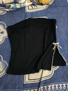 Elegant Black tube top with Pearl Embellishments