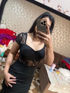Elegant Black Lace Detail Maxi Dress🦋🎀