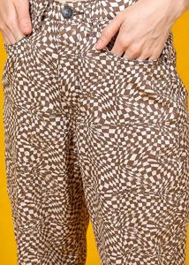 Brown &amp; White Geometric Wide-Leg Pants &amp; Free Gift
