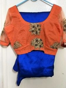 Navratri Gorgeous Orange & Blue Embroidered