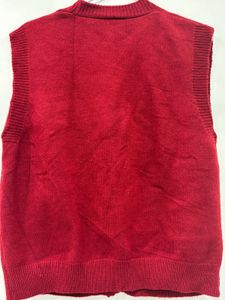 Red Knitted Vest with Cute Details