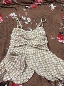 Checkered Crinkle Top with Tie-Up Detail
