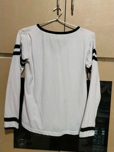 White Long Sleeve Top with Black Stripes