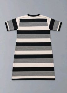 BLACK AND CREAM STRIPED T-SHIRT DRESS