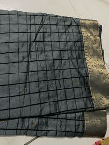 Elegant Grey Saree with Gold Border
