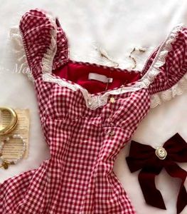 y2k stripe Red Gingham Doll Dress