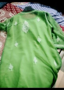 Embroidered Green Kurta with Mirror Work