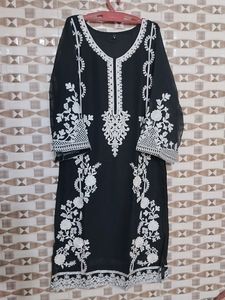 Black & White Embroidered Kurti