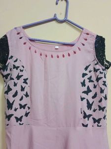 Pink Butterfly Print Ethnic Gown