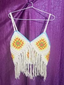 Boho Crochet Fringe Crop Top