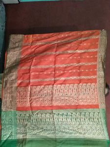Beautiful Orange and green colour saree