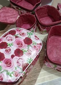 5 Floral Print Cosmetic Bags Set