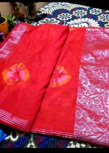 Red &amp; Silver Striped Saree....