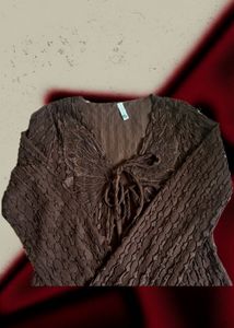 New Me Brown Butterfly Tie-Front Top