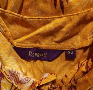 Orange Printed Viscose Rayon Straight Kurta