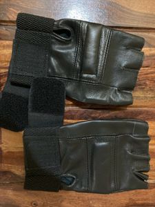 Leather And Polyester Gym/driving Gloves
