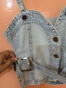 Denim Corset Top with White Shirt