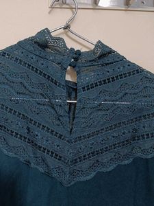 Elegant Teal Lace Neck Blouse