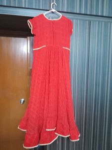 Vibrant Red Ethnic Gown length 52 high and low