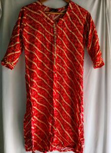 Vibrant Red Bandhani Print Kurta