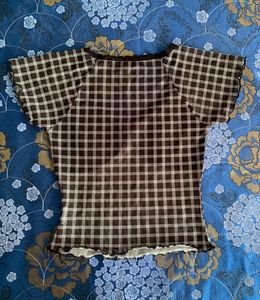 Sheer Plaid Mesh Crop Top