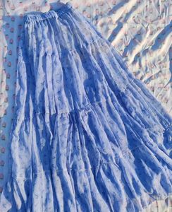 Blue Floral Tiered Maxi Skirt