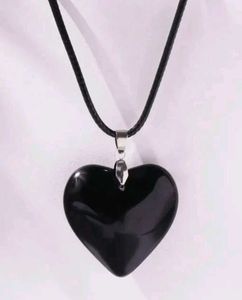 Y2k Black Glossy Heart Gothic Cord Necklace
