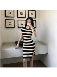 Striped Knit Midi Dress