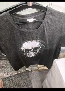 Dark Grey Skull Print T-Shirt