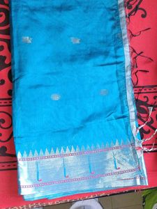 32.Beautiful Blue Silk Saree semi paithani