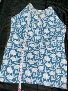 Blue Floral Print Kurti Top
