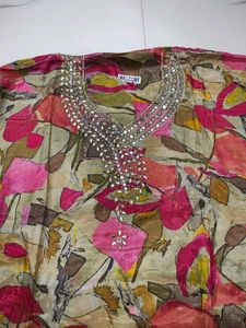 Elegant Floral Kurta Set with Embellished Neck