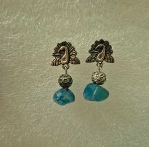 Peacock Drop Earrings with Blue Agate