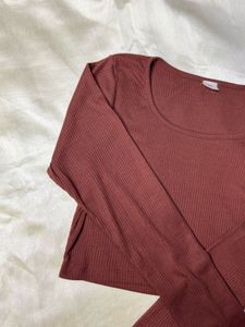 Cinnamon Brown Long Sleeve Crop Top