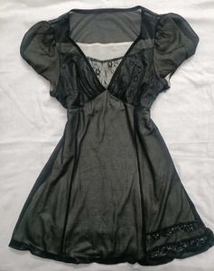 Sheer Black Lace Trim Dress
