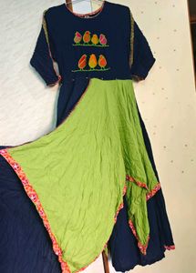 Designed frilled Bird Embroidered Kurta 💙💚