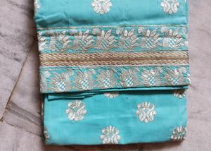 Blue Zari Work Unstitched Kurta Set