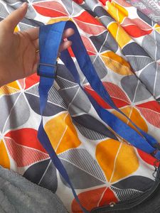 Denim Crossbody Bag with Colorful Zippers