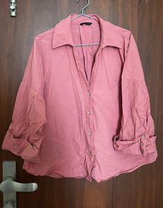 ZARA Oversized Pink Button-Up Shirt