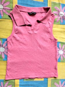 Pink Sleeveless Polo Top