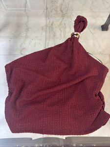 Maroon Textured crop top with Gold Ring Detail