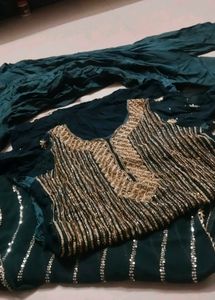 Embellished Teal Kurta Set