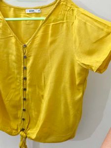 Yellow Button-Up Tie-Front Top