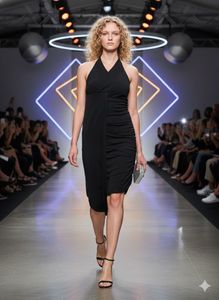 Elegant Black Ruched Halter Dress