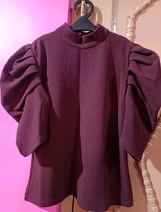 Burgundy Puff Sleeve Top