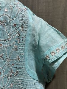 Blue Kurta set with slip and churidar