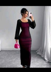 Elegant Ruched Mesh Maxi Dress