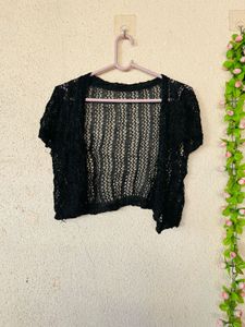 Sheer Black Cropped Cardigan