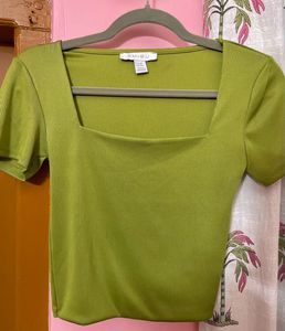 Green Square Neck Ribbed Top (Size - M)